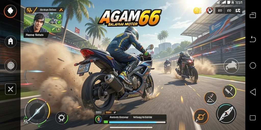 Gameplay seru AGAM66 dengan balapan motor menegangkan.