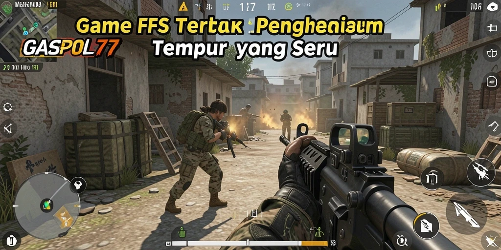 Tangkapan layar menunjukkan aksi gameplay intens GASPOL77 dalam pertempuran FPS.
