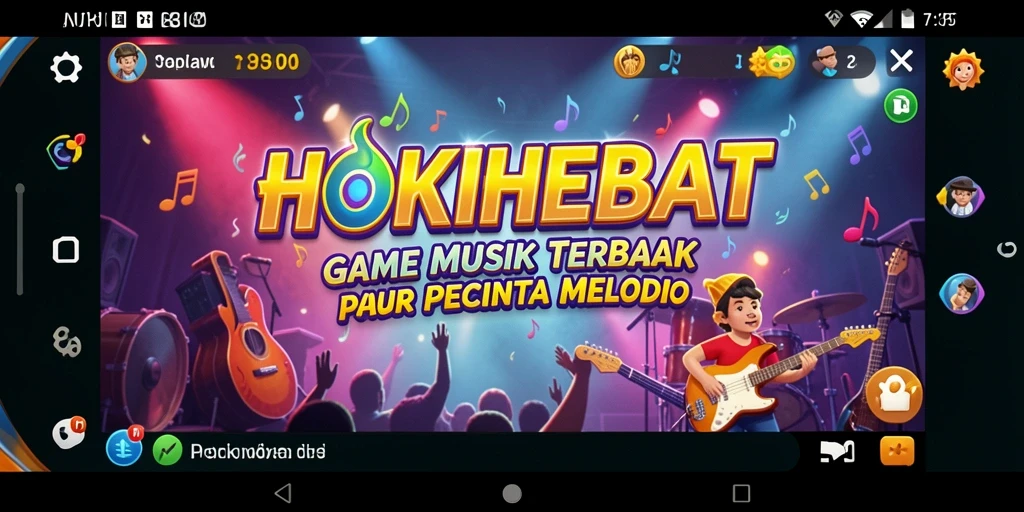 Screenshot dari HOKIHEBAT yang menunjukkan gameplay musik yang seru.