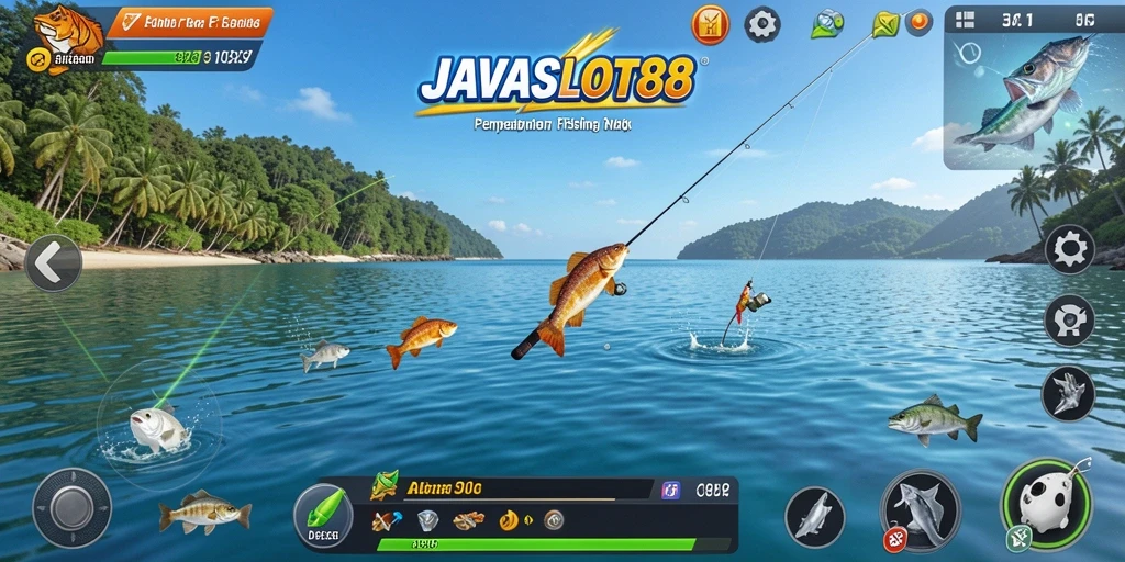 Tampilan menarik dari gameplay <strong>JAVASLOT88</strong> saat menangkap ikan.