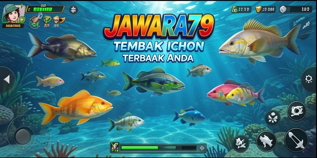 Tampilan gameplay JAWARA79 yang memukau dengan ikan berwarna-warni.