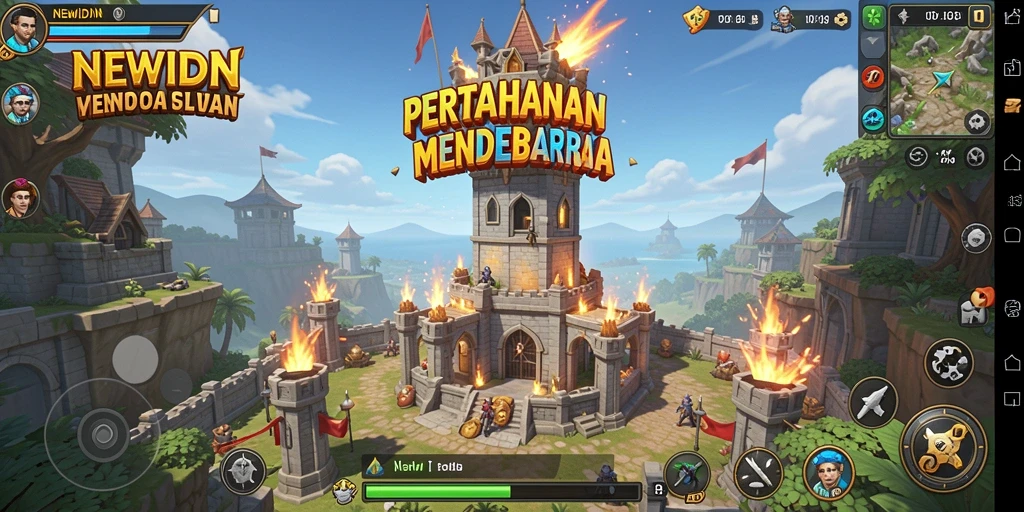 Tampilan gameplay menara pertahanan yang intens dan seru.