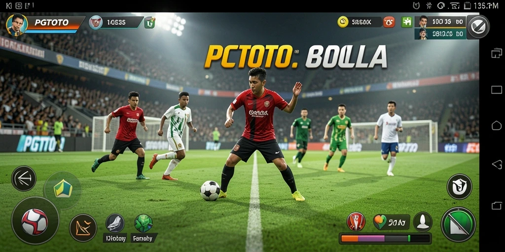 Screenshot gameplay PGTOTO menampilkan aksi seru sepak bola.