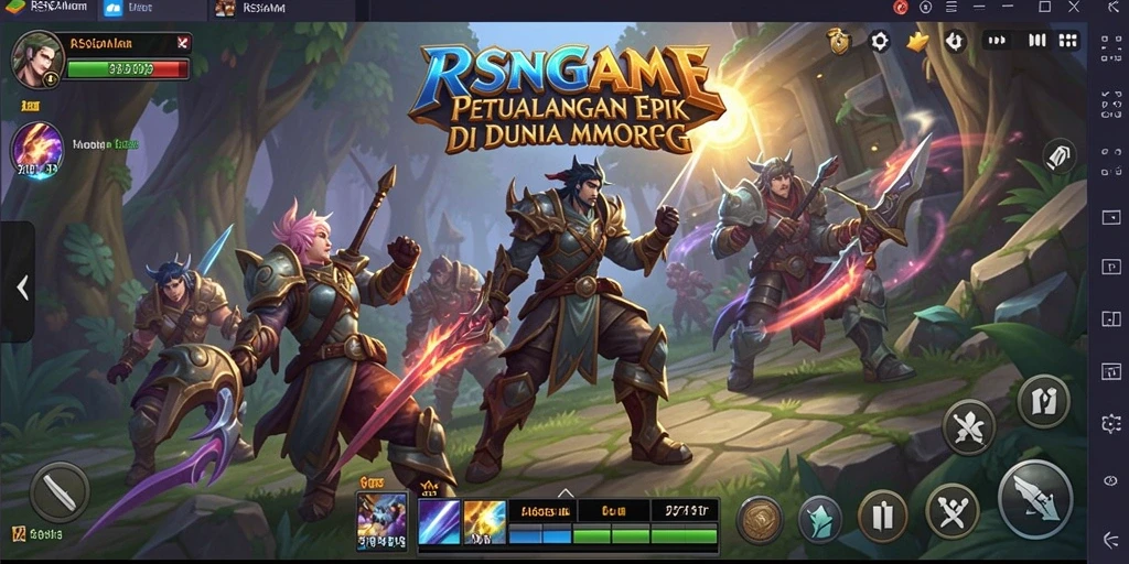 Tangkapan layar gameplay RSNGAME yang menunjukkan pertempuran epik di MMORPG.