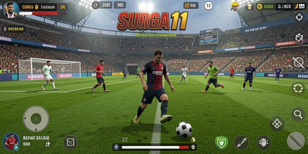 Tampilan gameplay SURGA11 yang menarik dengan aksi sepak bola dinamis.