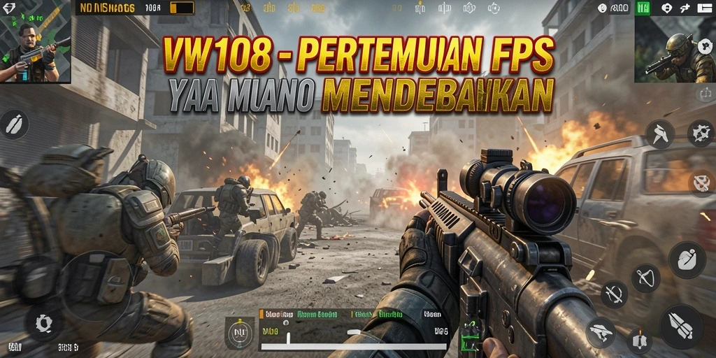 Screenshot gameplay VW108 menampilkan aksi tembak-menembak yang intens.